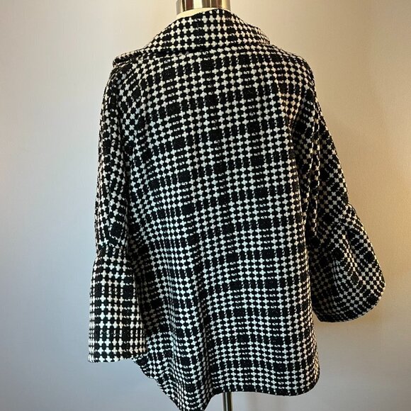 Women's Black and White Poncho with ruffle sleeves and attached scarf - Picture 4 of 4